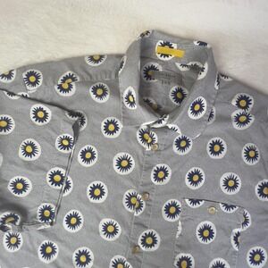 Ted‎ Baker Shirt Mens 2XL Gray Daisy Floral Print Short Sleeve Button Up Casual